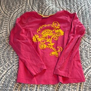 Hanna Andersson Pink Long Sleeve Tee with Yellow Floral Design